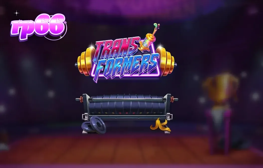 Tampilan visual slot Transformers dengan gaya neon-noir dan karakter Brosephine yang dominan.
