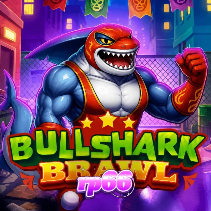 Tampilan visual slot Bullshark Brawl dengan karakter hiu gulat
